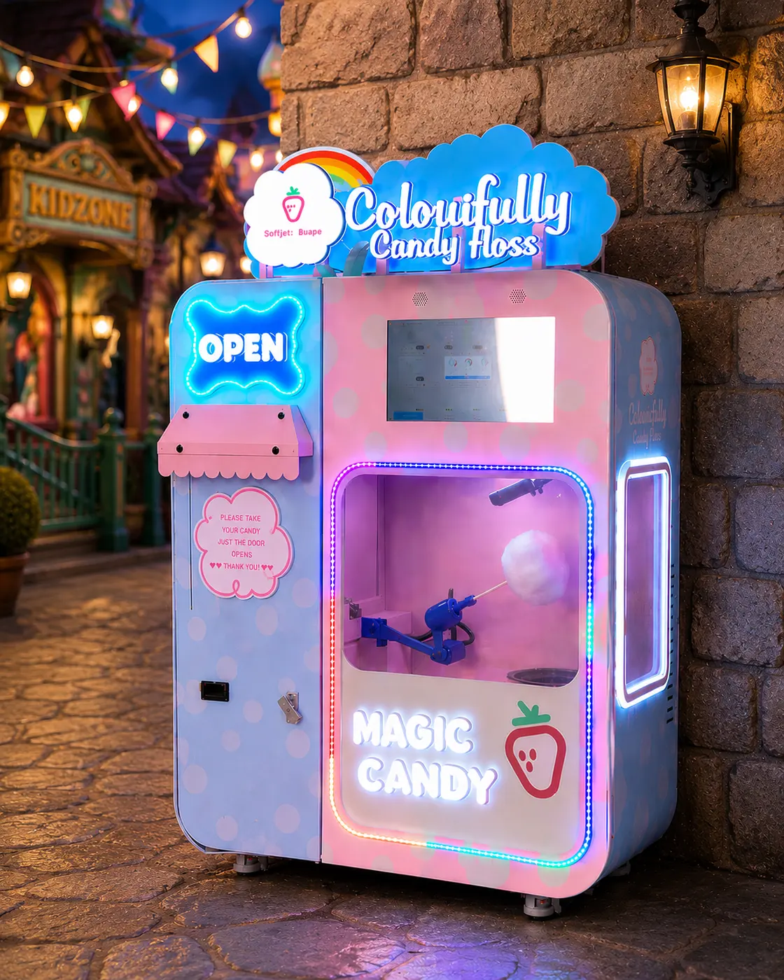 Magic Candy Floss self-service machine with LED rim and touchscreen