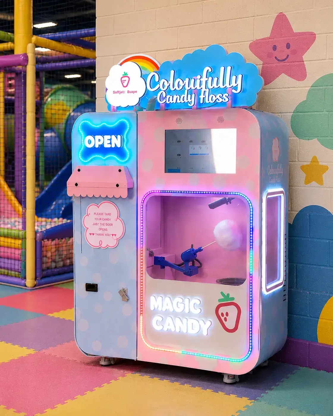 Candy floss spinning inside the sealed viewing window