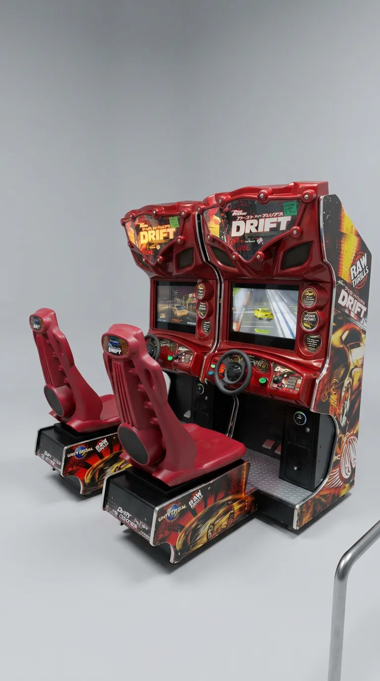 Red Drift twin driving cabinets with bucket seats