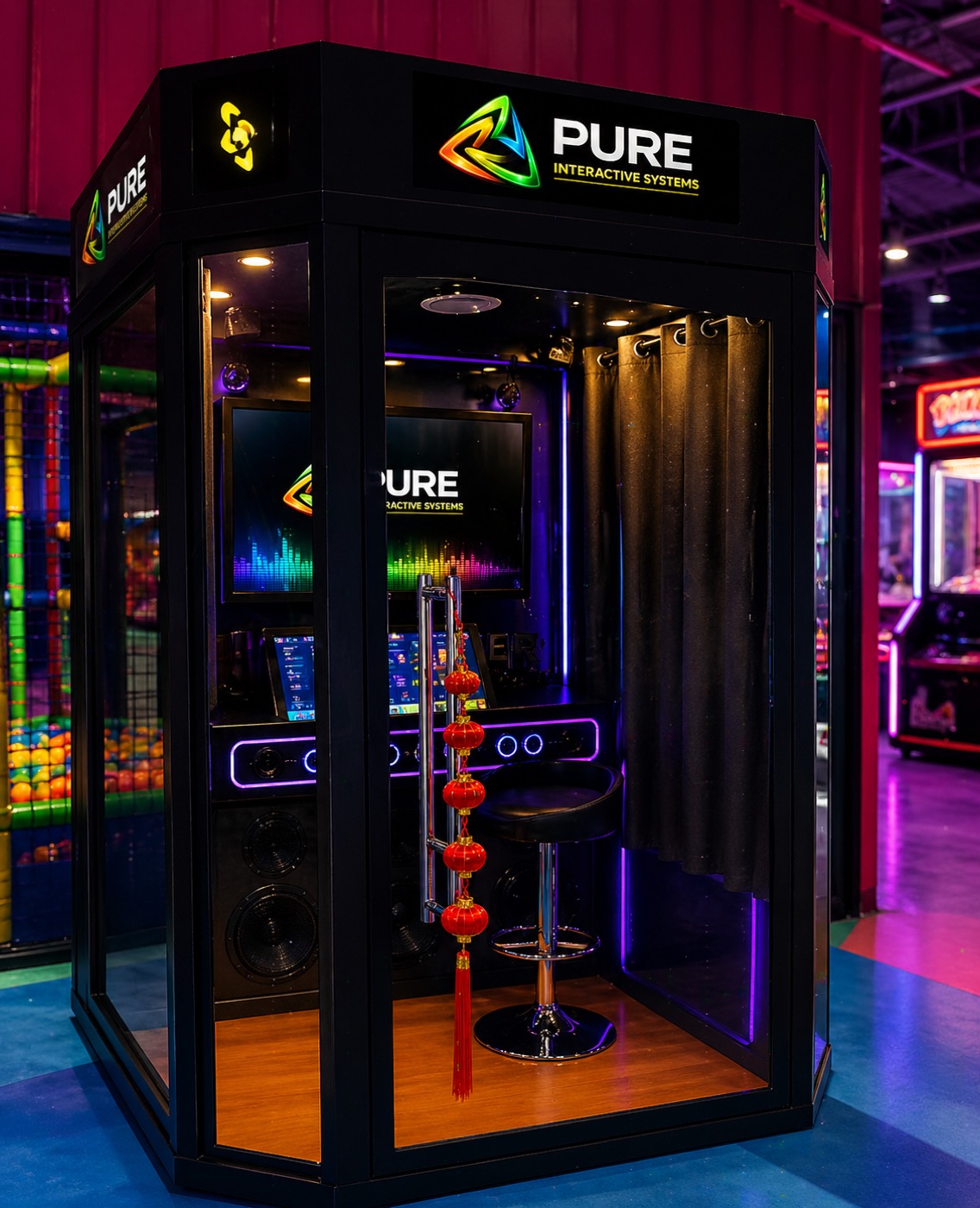 Music Bar karaoke booth with Pure Interactive Systems branding