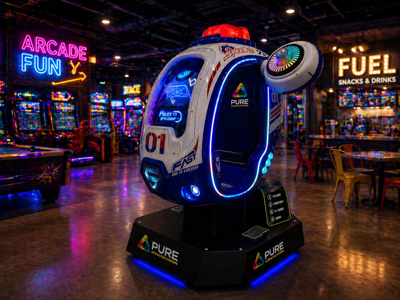 Police Spaceship ride pod with RGB wing lights and cockpit seat