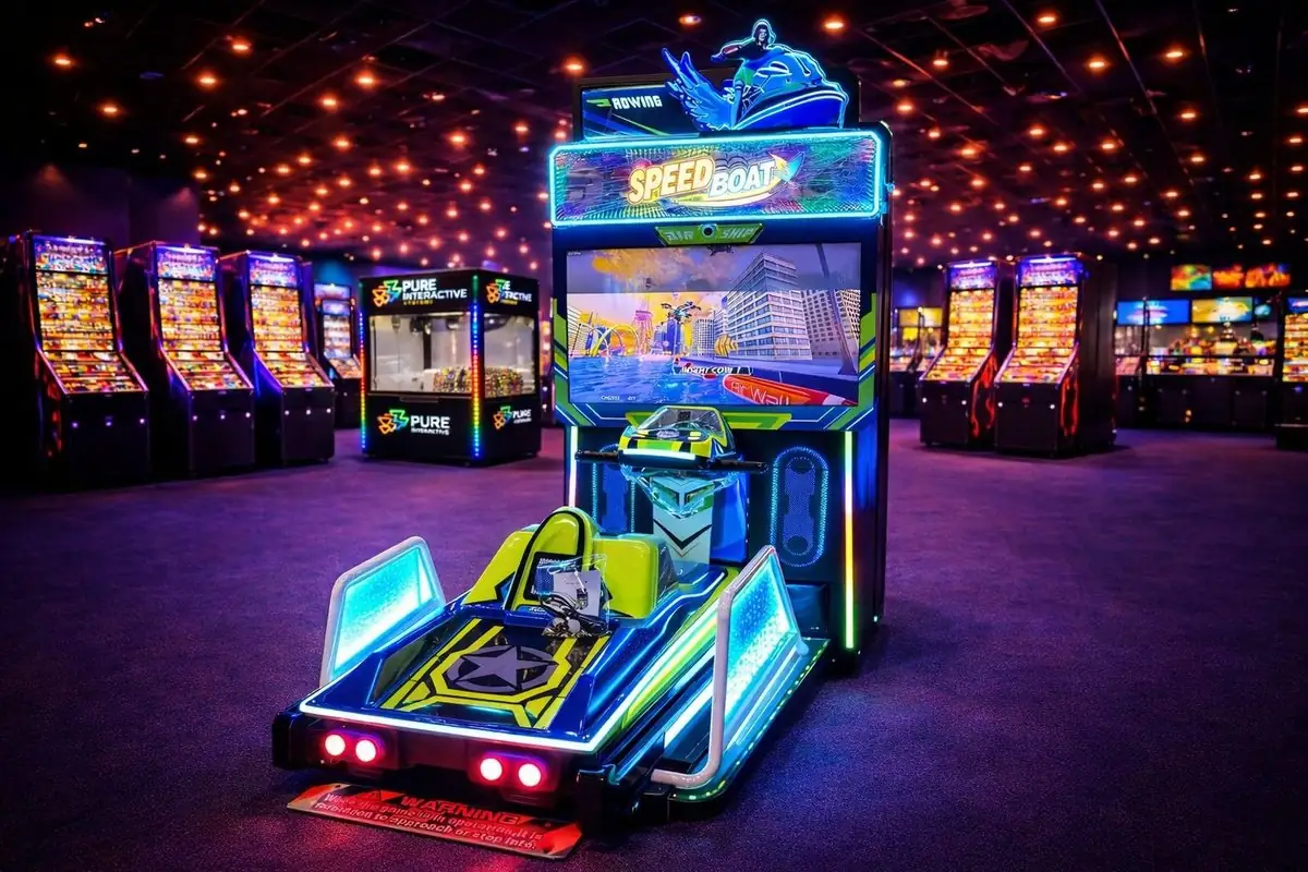 Jetski Simulator cabinet with handlebar controls and LED lighting