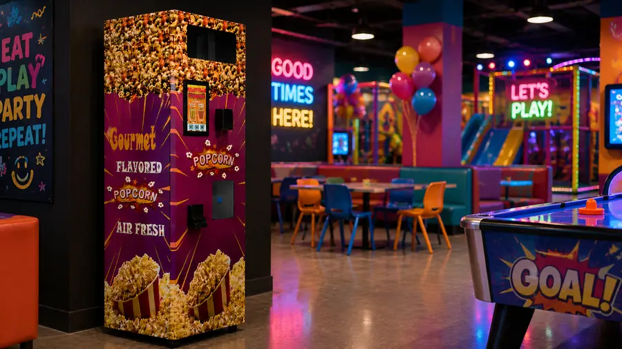 Fresh popcorn cupped and ready from the self-service machine