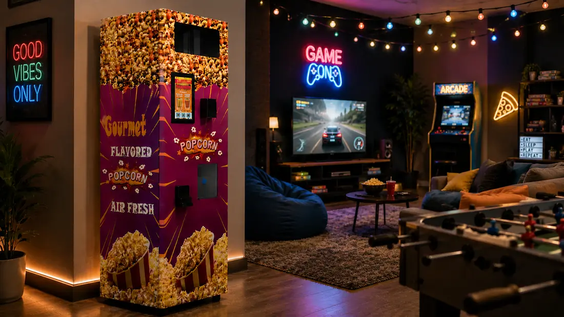 Popcorn machine interior, popping kettle and cup dispenser