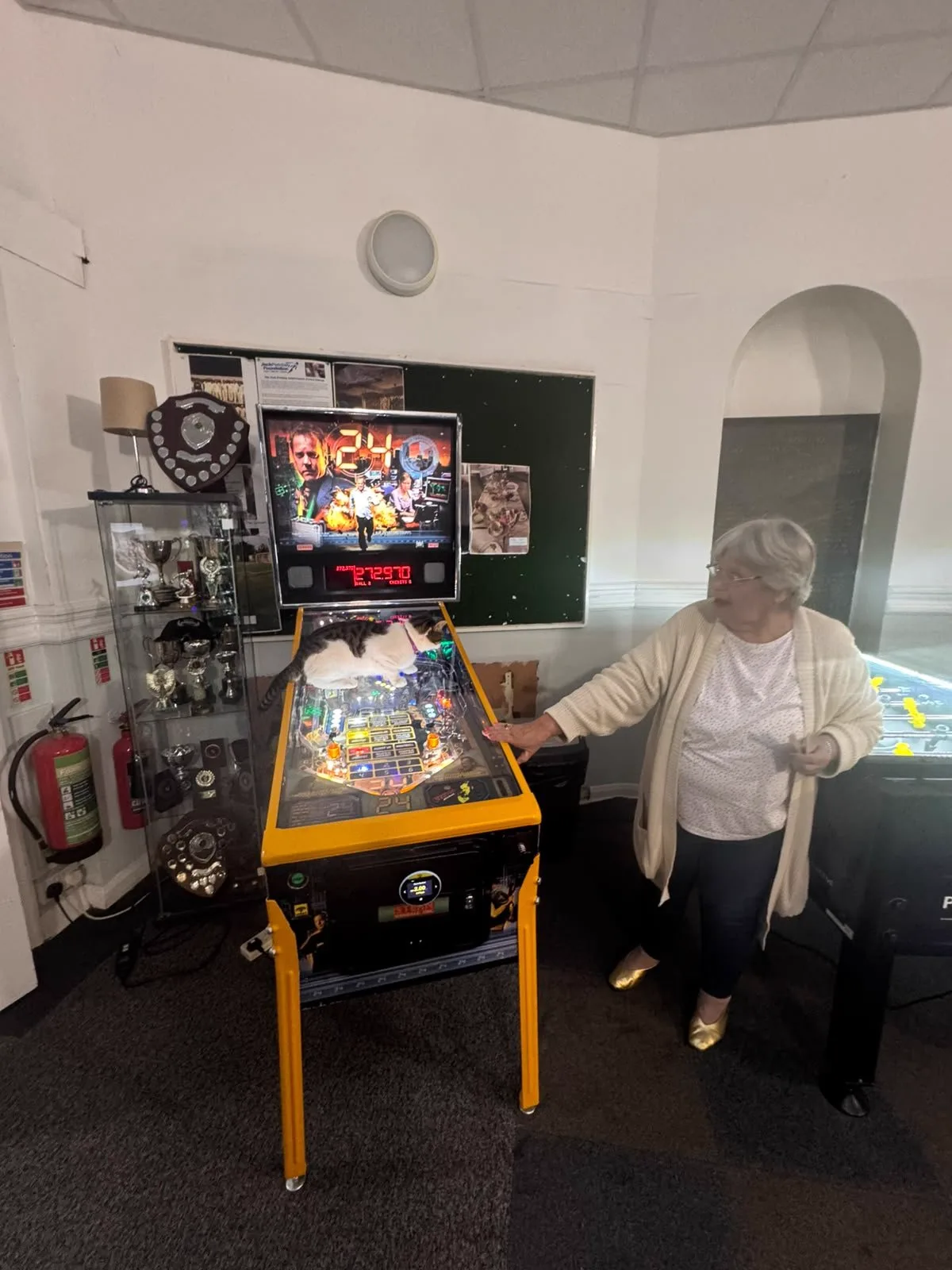 Sandra with the Stern 24 pinball she has had since Pure Interactive started