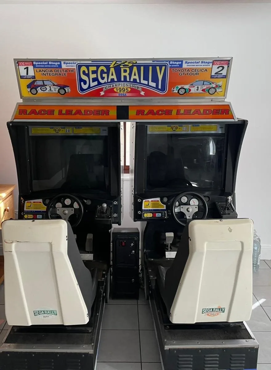 Sega Rally twin sit-down cabinet, full front view