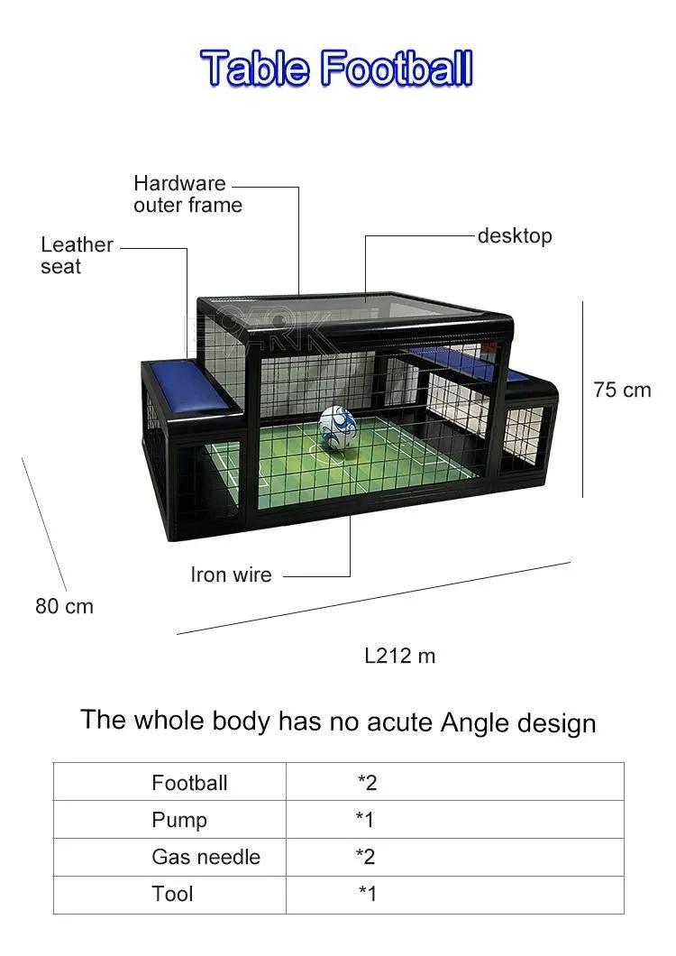 Table Football Arena manufacturer spec drawing, 212 x 80 x 75 cm